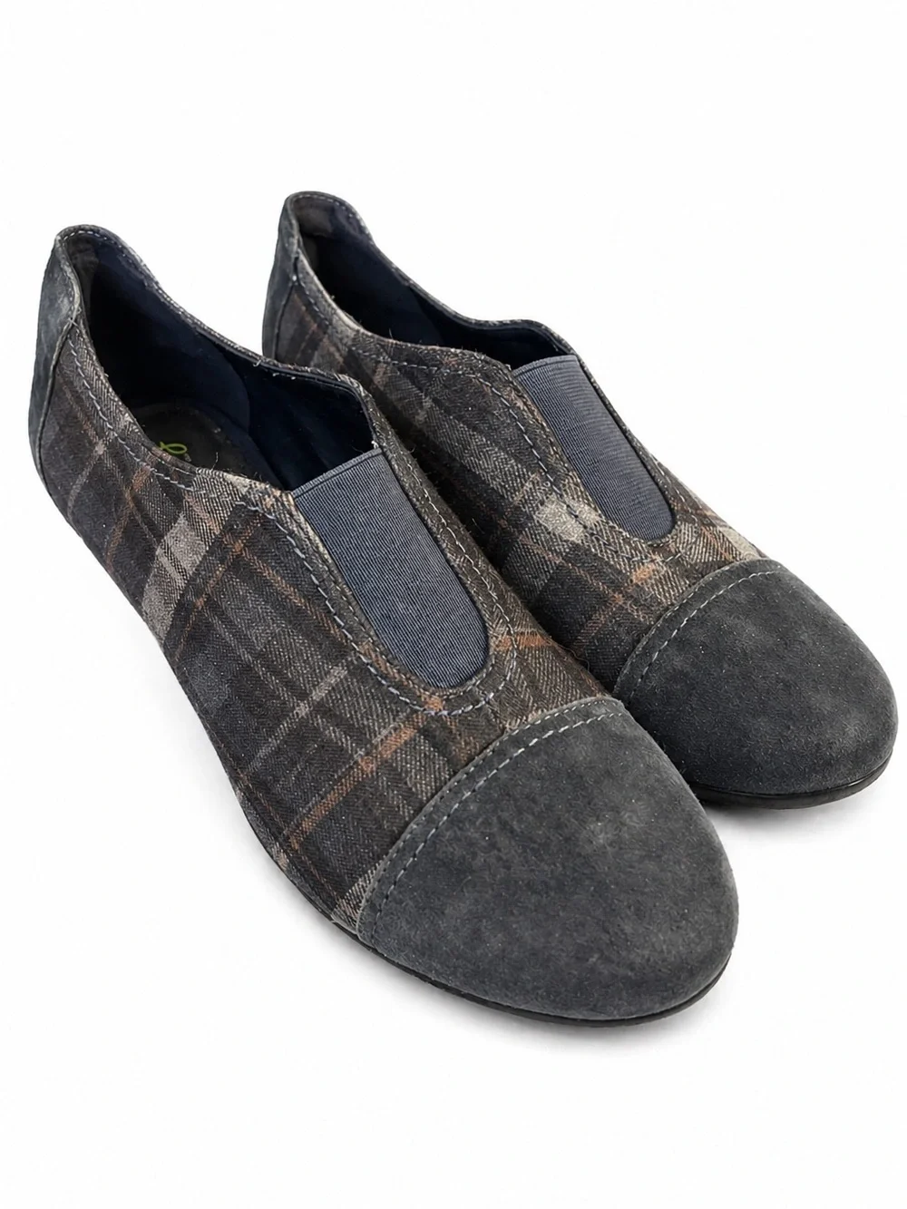 Easy Spirit e360 Slip-On Booties – Women’s 7.5M – Blue Plaid | Comfort Heel